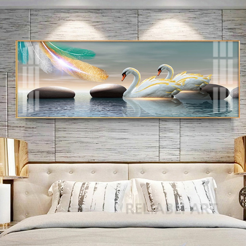 Big Size Nordic Swan Lake Wall Pictures Swan Couple Canvas Painting Art ...