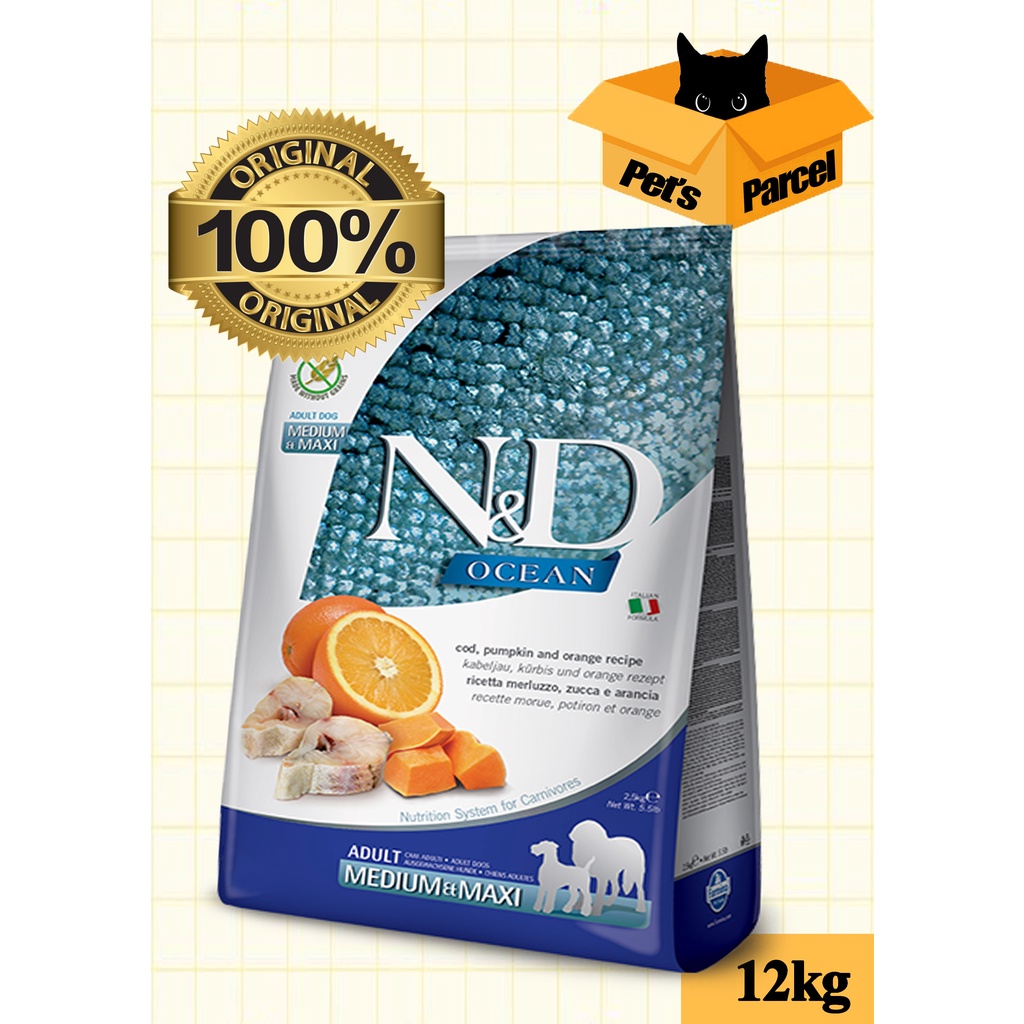 Farmina N&D Dog Food Ocean 12kg Cod,Pumpkin&Orange Cod,Spelt