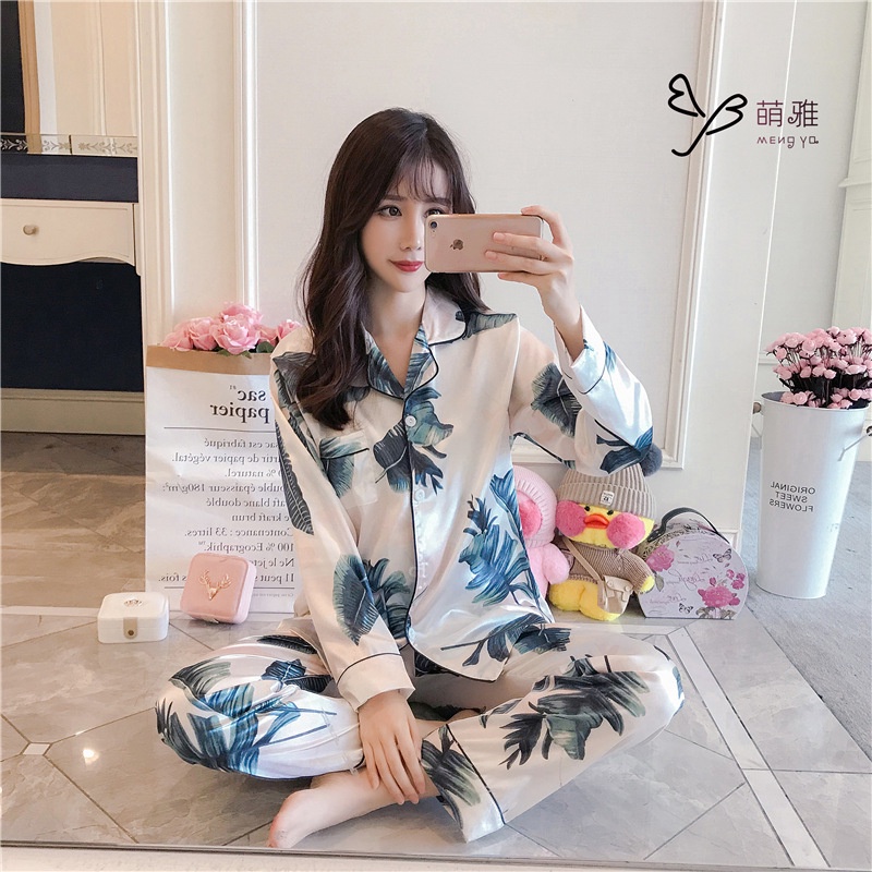 Women Ladies Plain Lace Silk Satin Pyjamas Long Sleeve Nightwear Set  Sleepwear