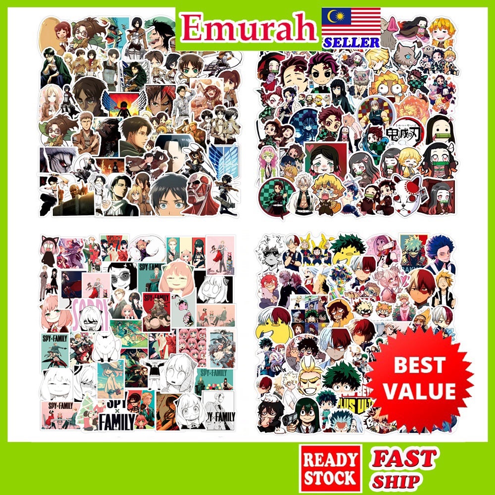 ANIME 100pcs/50pcs Sticker Pack Genshin Demon Slayer Jujutsu Blue Lock ...