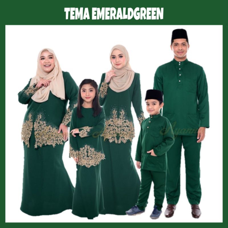 SET BAJU RAYA EMERALD GREEN - BAJU MELAYU CEKAK MUSANG AYAH DAN ANAK ...