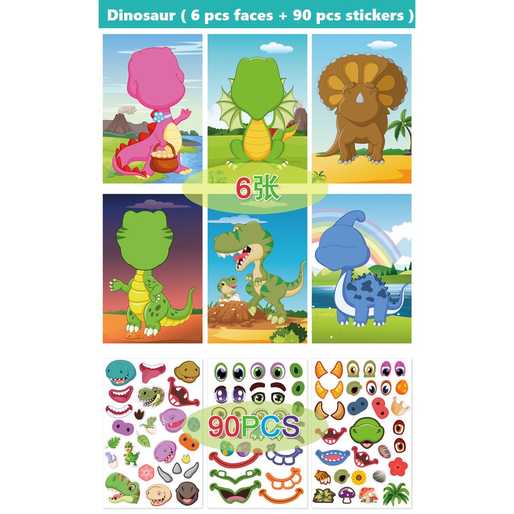 (Malaysia Stock) Kids Dinosaur Animals Face Change Sticker Set Learning ...