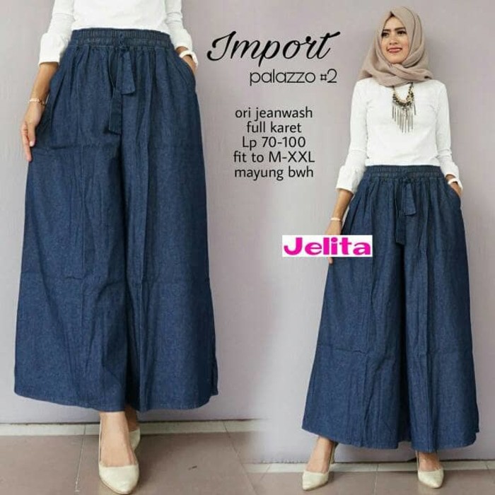 Palazo jeans jumbo big size Culottes Pants | Shopee Malaysia