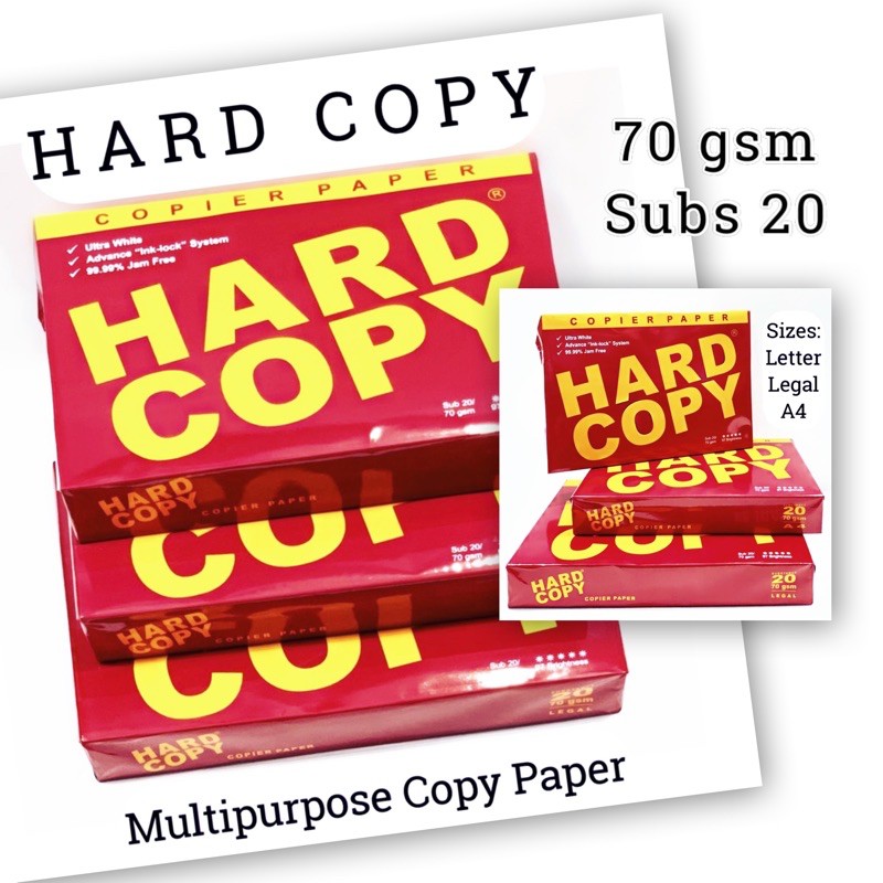 Hard Copy Multipurpose Paper 70gsm 500 pieces letter,legal, A4 size per