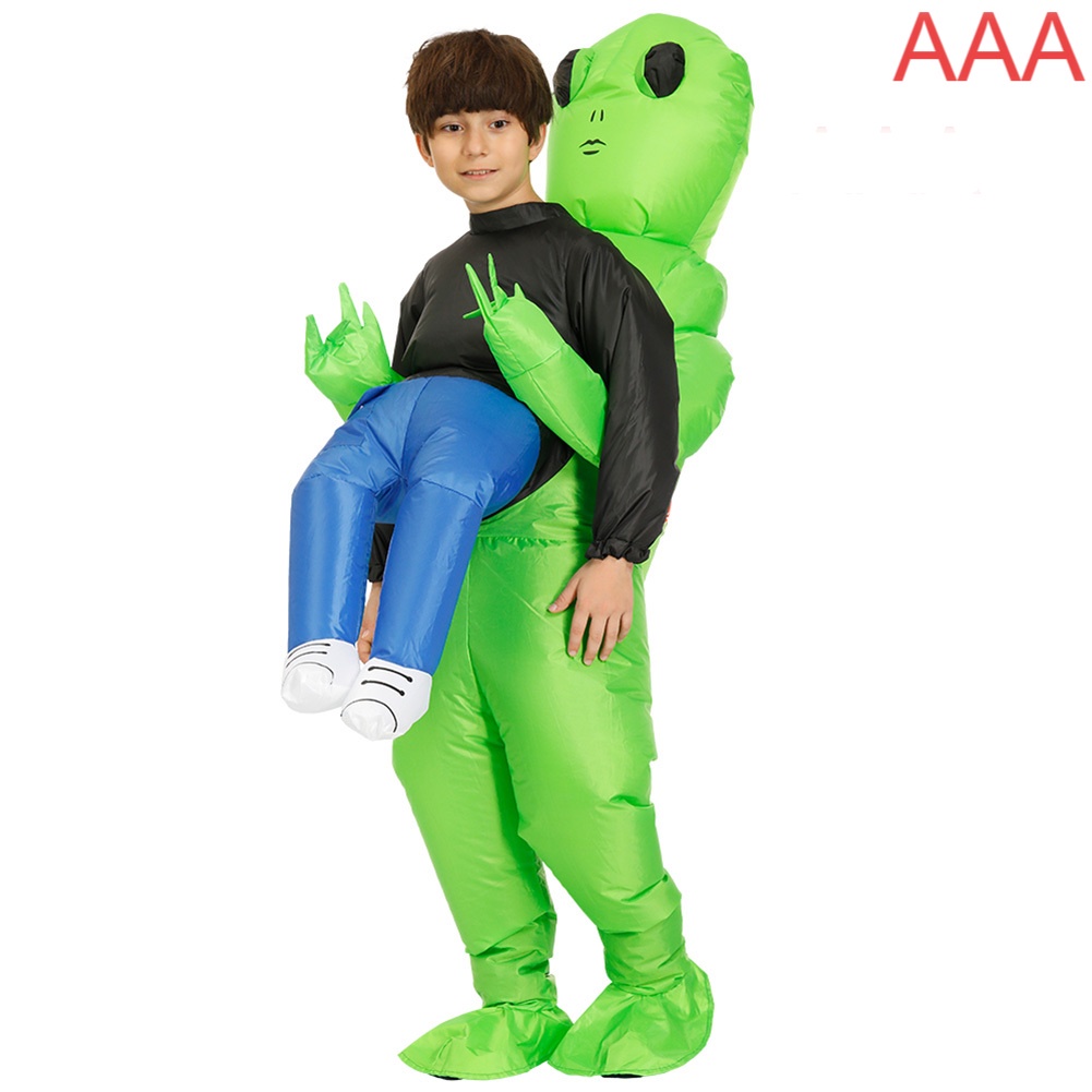 Green Alien Carrying Human Costume Inflatable Funny Blow Up Suit ...