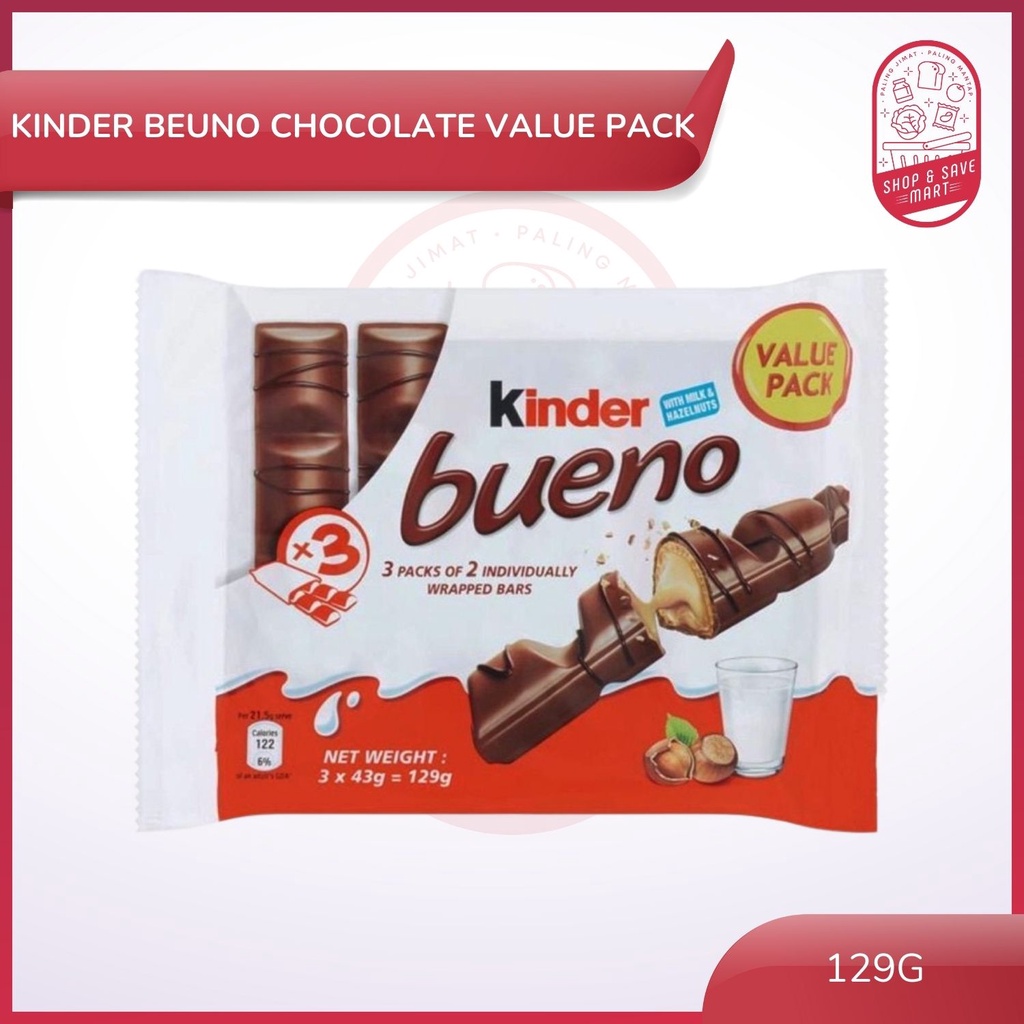 Kinder Bueno Milk And Hazelnuts Chocolate Bars Value Packs (3s X 43g ...