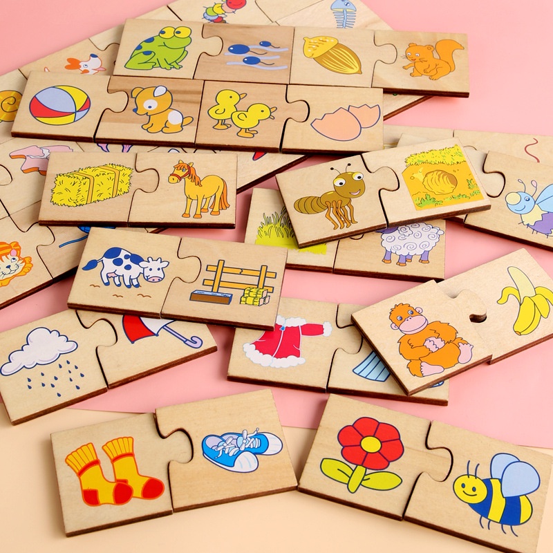 Children Wooden Building Block Matching Pairing Card Step by Step ...