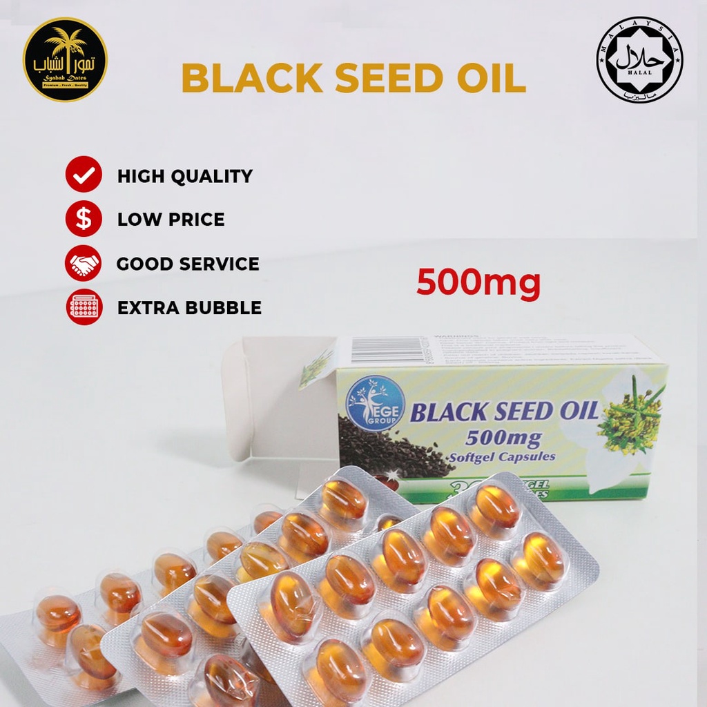 Black seed oil softgel capsules Habbatus Sauda 500mg Shopee Malaysia