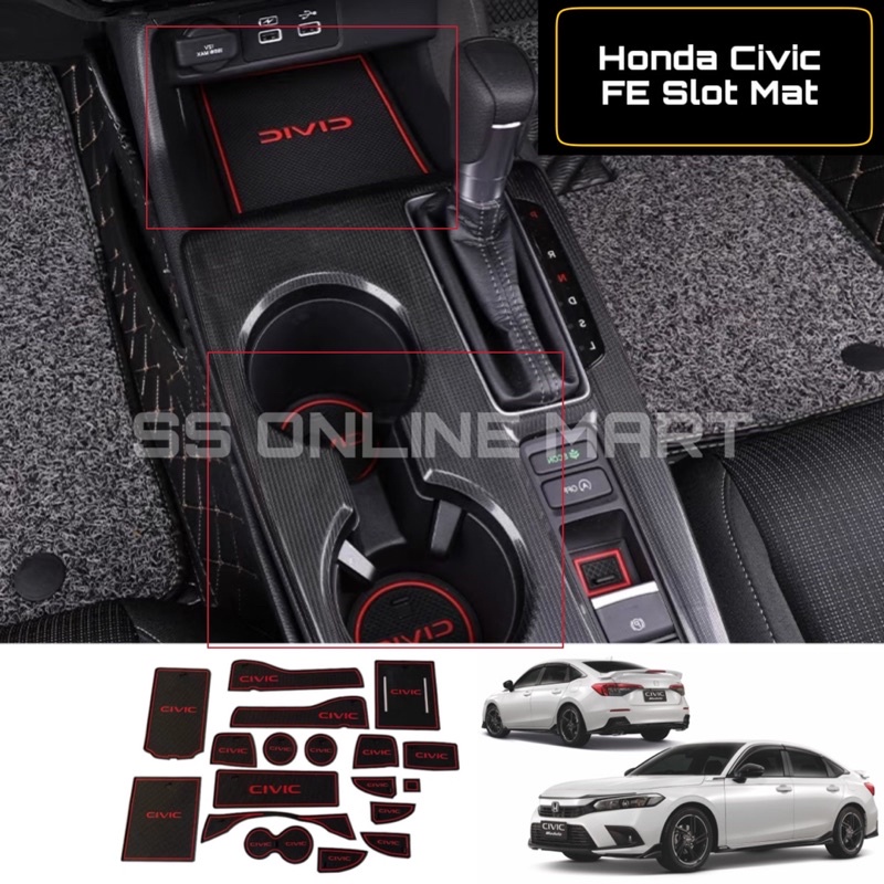 (With Logo) CAR SLOT MAT HONDA Civic FE Red Lining Slot Mat Interior