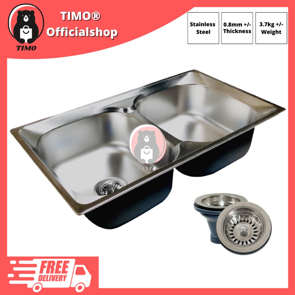 Ready Stock Stainless Steel Double Bowl Kitchen Sink Size 800mm X 460mm X 200mm Shopee 6396