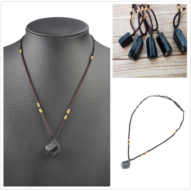 Black Tourmaline Stone Pendant Necklace Crystal Gem Specimen - Foto 7