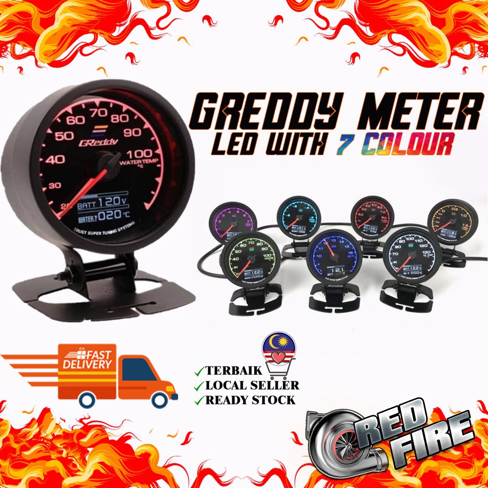 2 In1 7colour GReddy OEM Digital Meter Gauge (Water Oil Temp RPM Vacuum ...