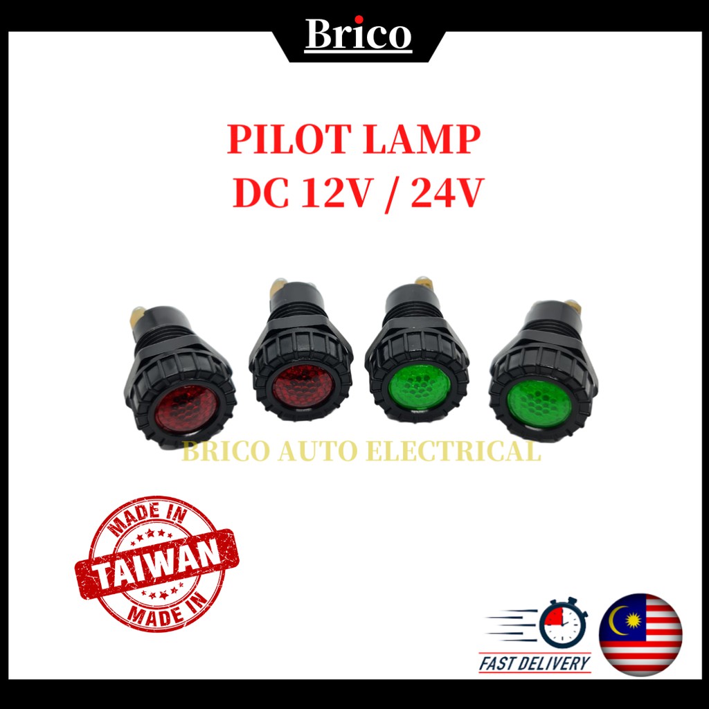 Pilot Lamp With Bulb DC 12V / 24V Green Red Color Indicator Lamp Taiwan ...