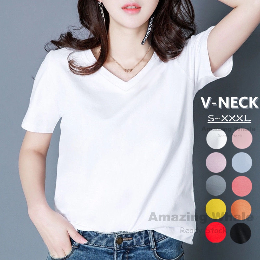 【READY STOCK】Women T-shirt Short-sleeved V neck T-shirt female summer ...