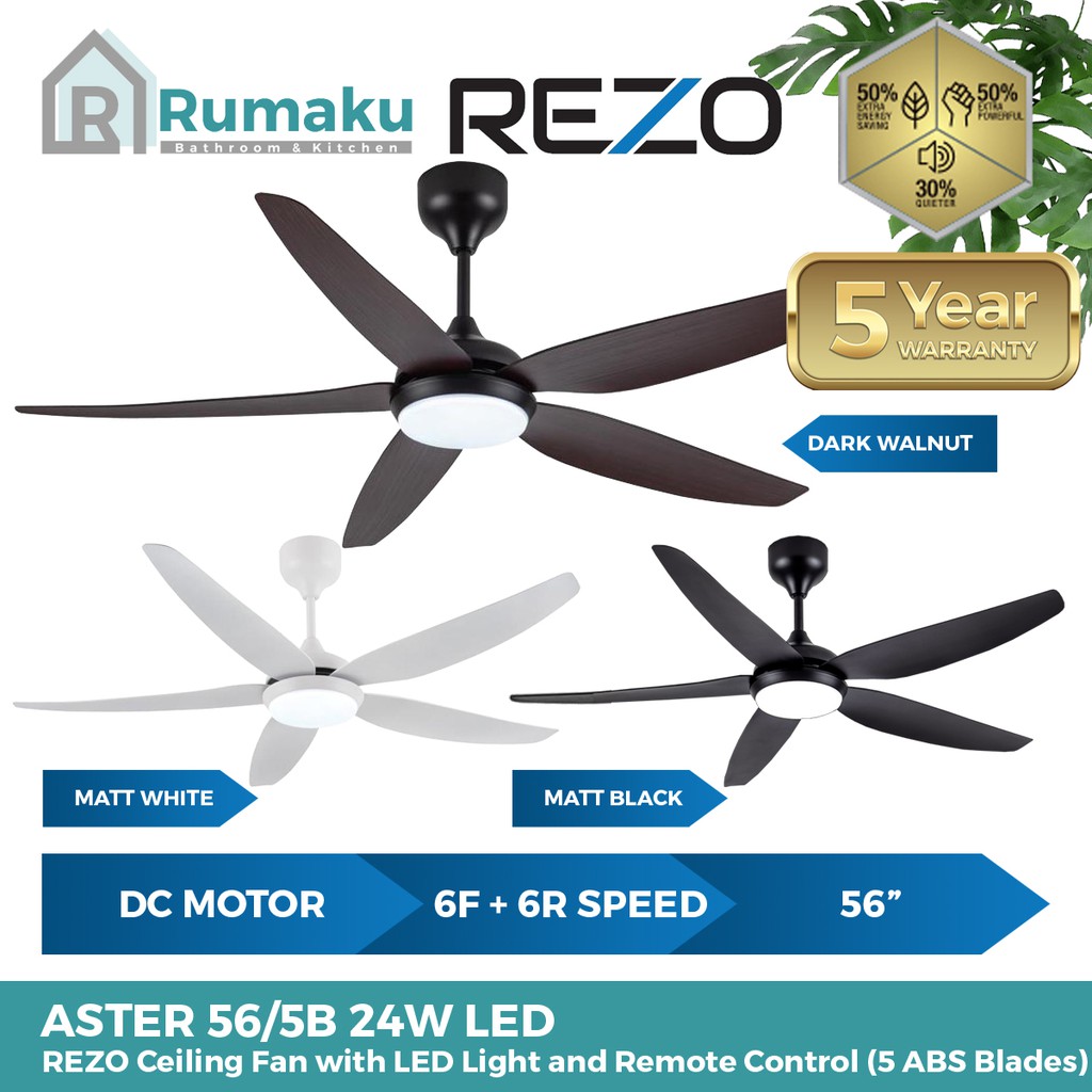 REZO ASTER 56/5B LED Ceiling Fan Remote Control DC Motor 12 Speed 5 ABS ...