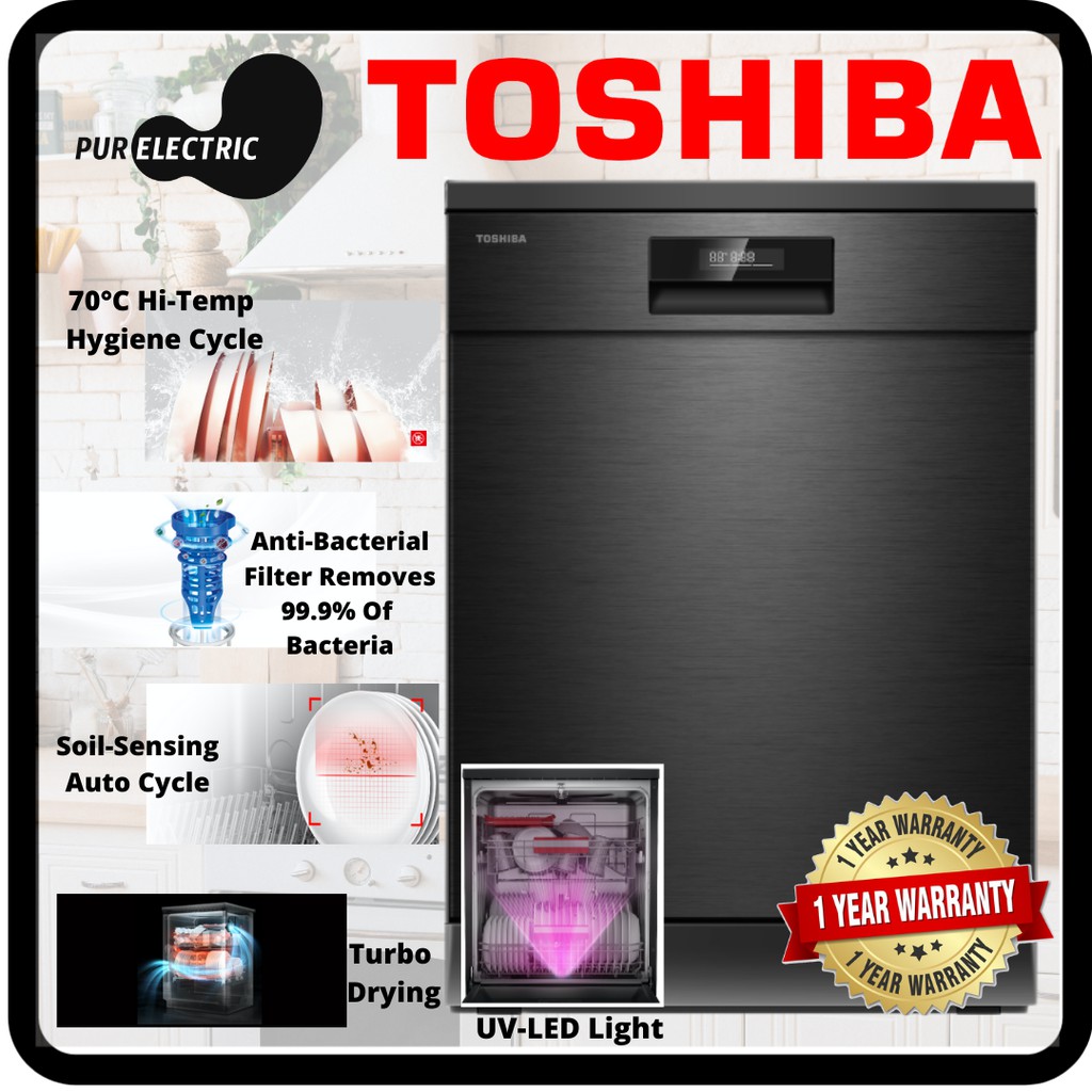 Toshiba Dishwasher DW14F2(BS)MY HYGIENE Matters UV LED Light 14 Set