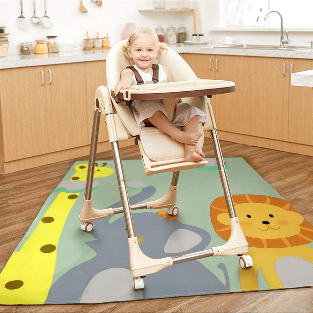 130cm Cute Highchair Splash Mat, NonSlip Baby Splat Mat for Under High