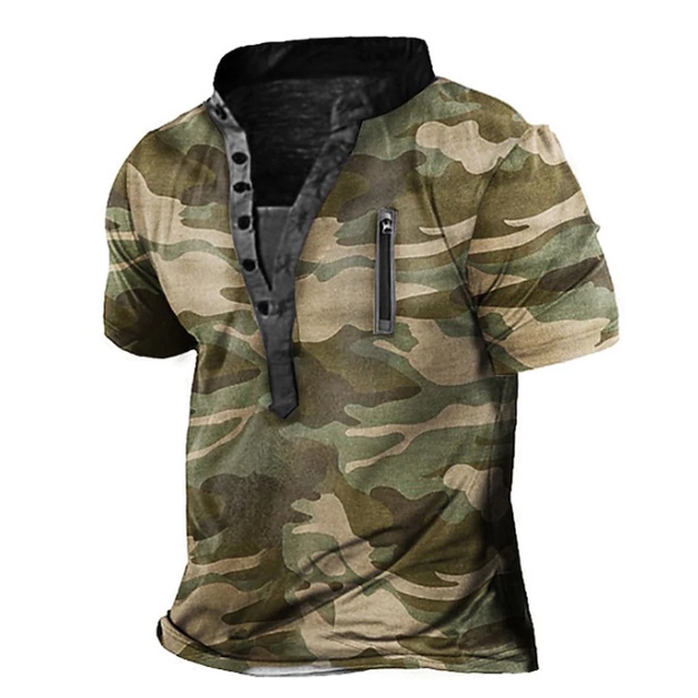 Men's Henley Shirt Tee T shirt Tee 3D Print Graphic Patterned Camo
