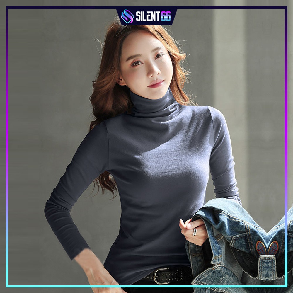 READY STOCK High Neck Women Long Sleeve Casual Solid Color Shirt -MIYU ...