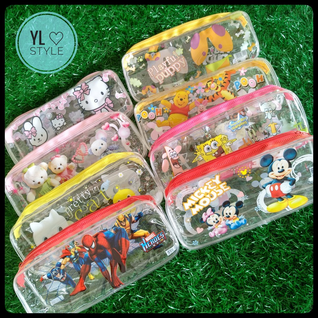 Multipurpose Transparent Cartoons Pencil Case (19x7cm) 12 Cartoons ...