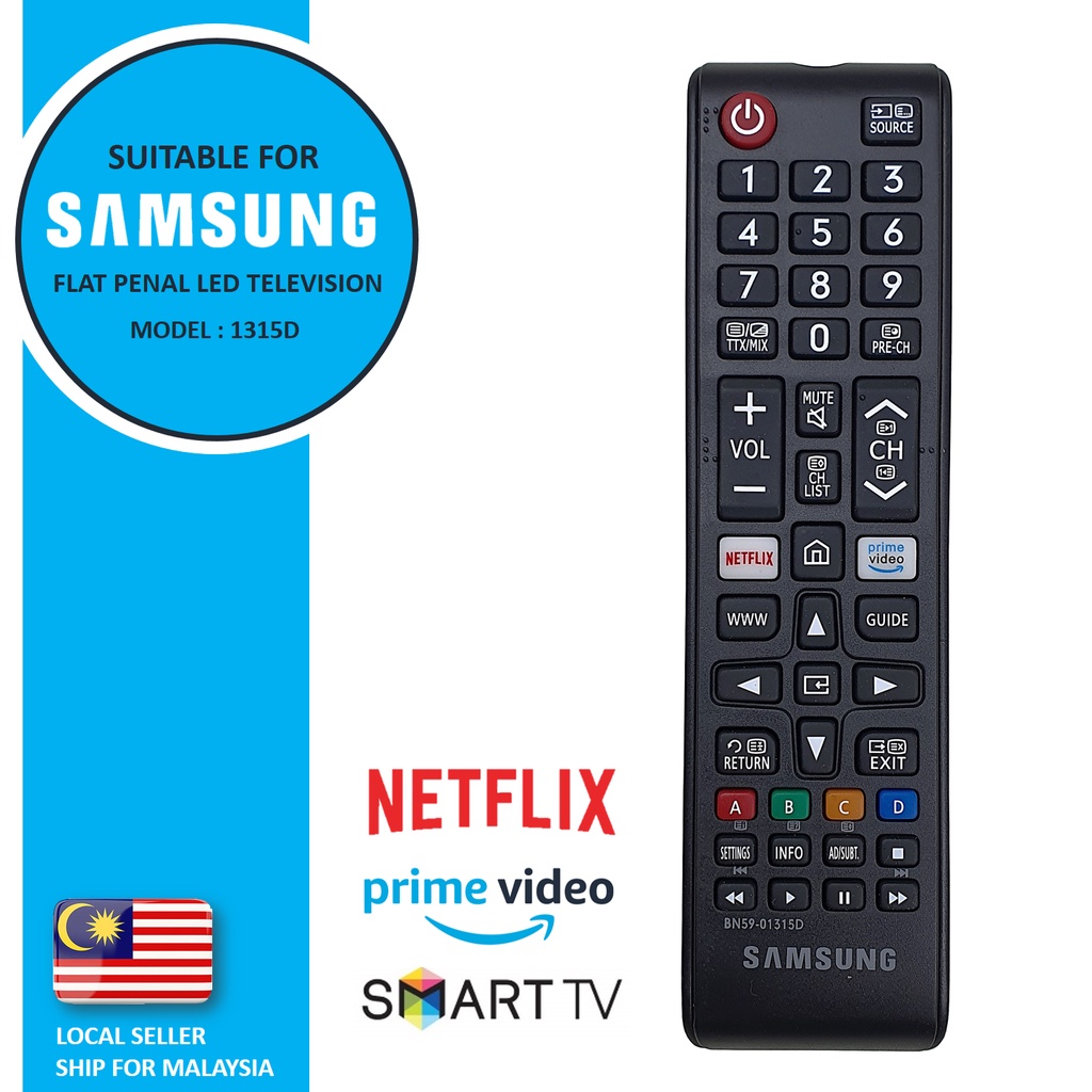 SAMSUNG SMART LED TV REPLACEMENT REMOTE CONTROL (BN59-01315D) | Shopee ...