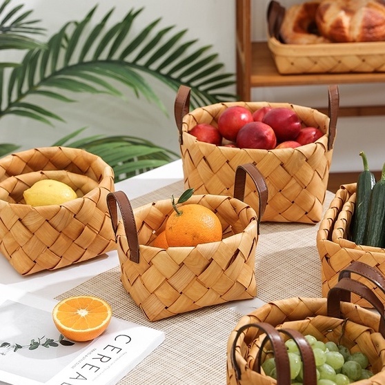 Creative Handmade Wooden Woven Baskets with Handle for Vegetable Fruit