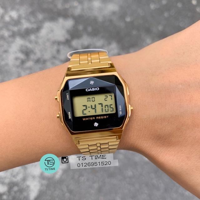 Casio Orologio Unisex Adulto A159WGED-1EF, Digitale In Acciaio Inossidabile, Quadrante Grigio E Cinturino Oro, Stile Retro