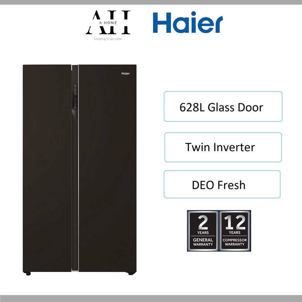 Haier 628L Side By Side Refrigerator Glass Door DEO Fresh HRF619SI(B