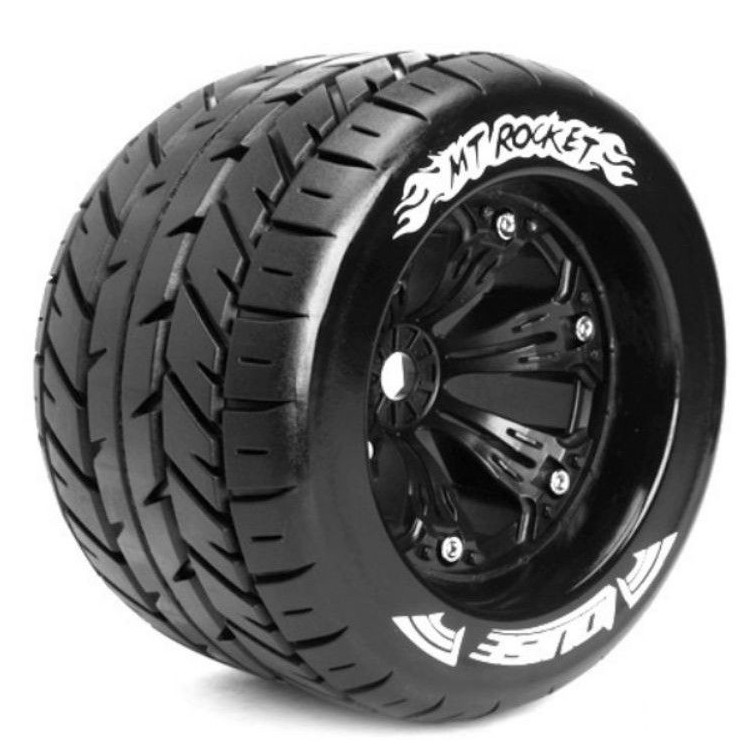 Louise 1:8 3.8 Inch Monster Tire MT-Rocket Mounted On Black Wheel - 1:2 Offset - Sport (2) LT3217BH Louise 1:8 3.8 Inch Monster Tire MT-Rocket Mounted On Black Wheel - 1:2 Offset - Sport (2) LT3217BH