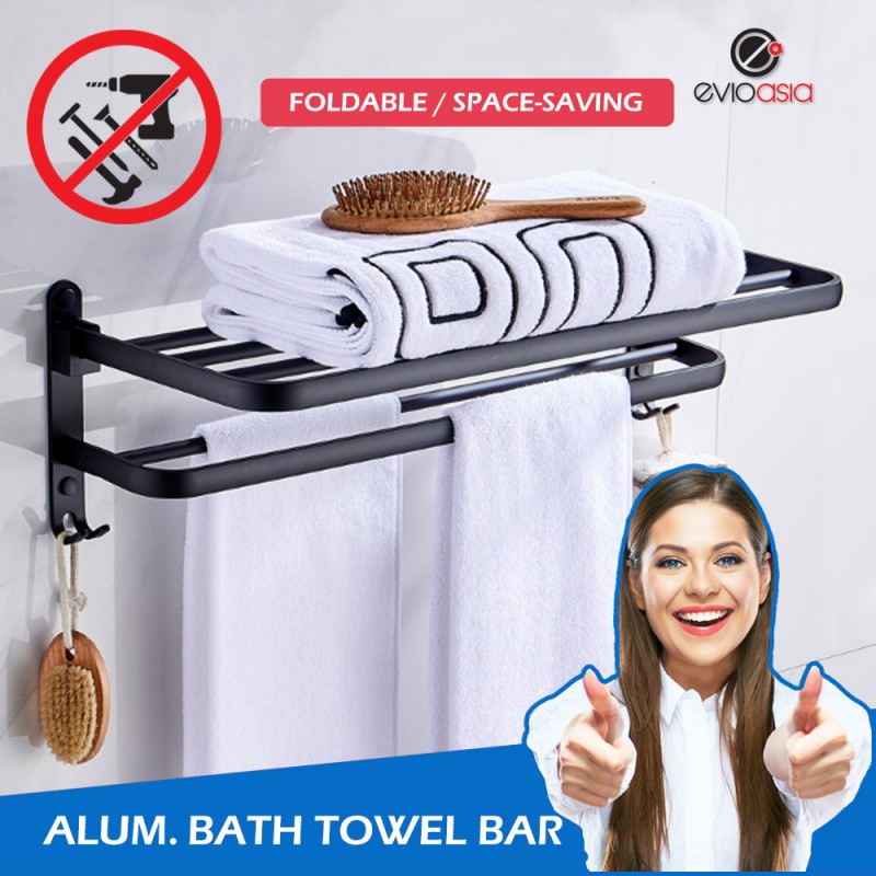 Unicomall Aluminum Double Layer Towel Shelf Rack Width 60cm, Black (No ...
