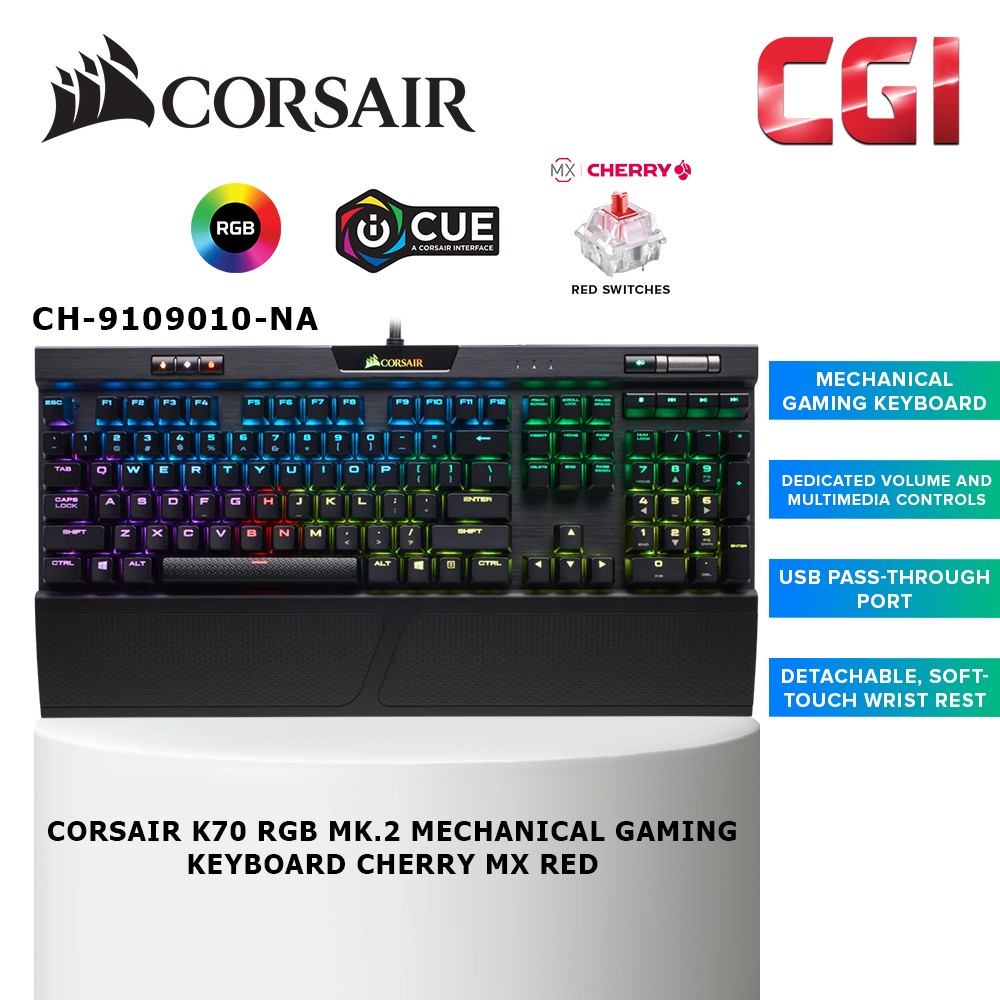 Corsair K70 RGB MK.2 Mechanical Gaming Keyboard CHERRY MX Red (CH ...