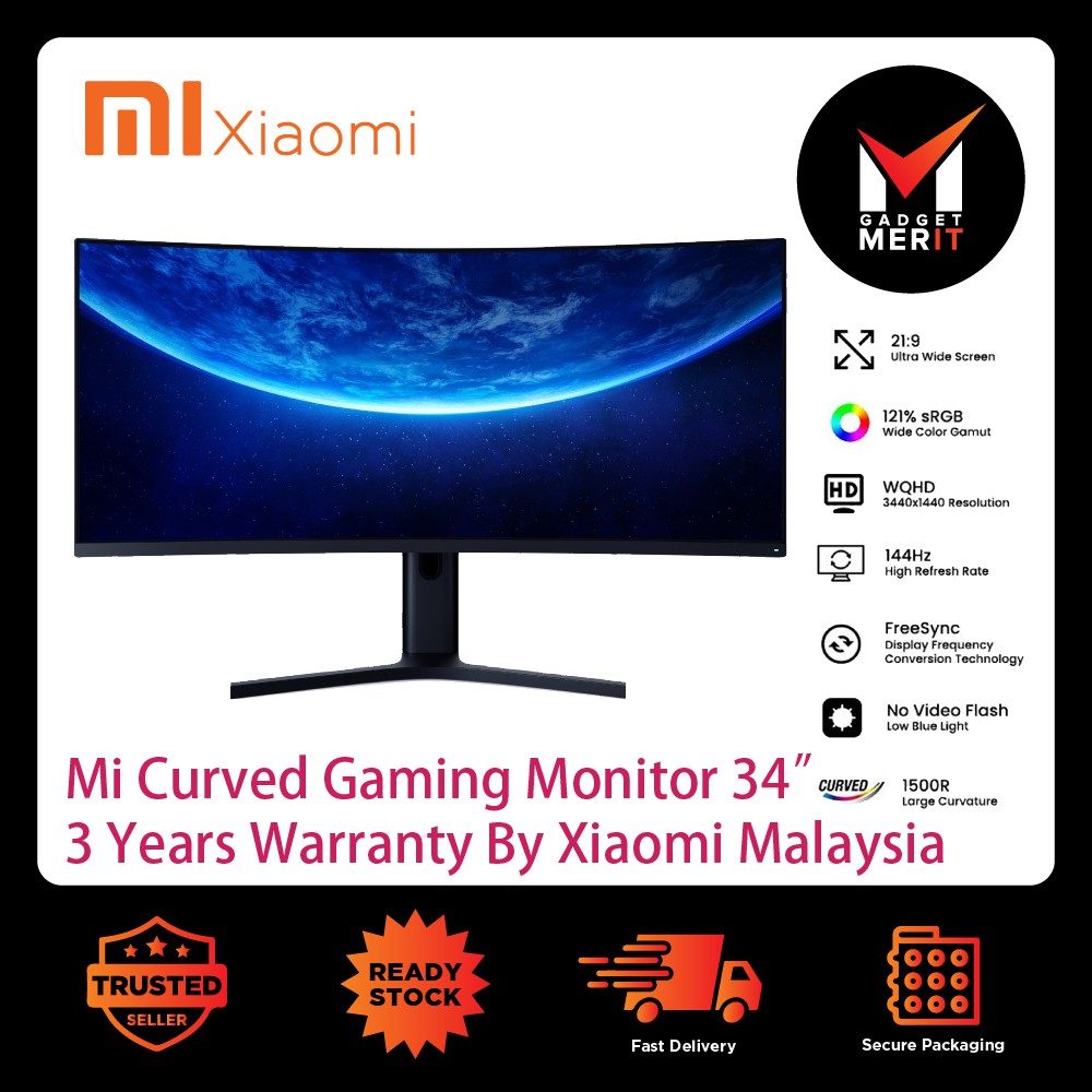 Xiaomi Mi Curved Gaming Monitor 34 Inch 3440 1440 Wqhd 21:9 144Hz AMD