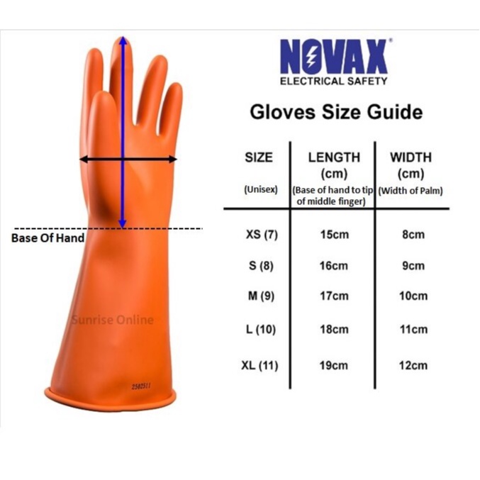NOVAX RUBBER INSULATING GLOVE CLASS 00 - 4 (500V, 1kV, 7.5kV , 17kV, 26 ...