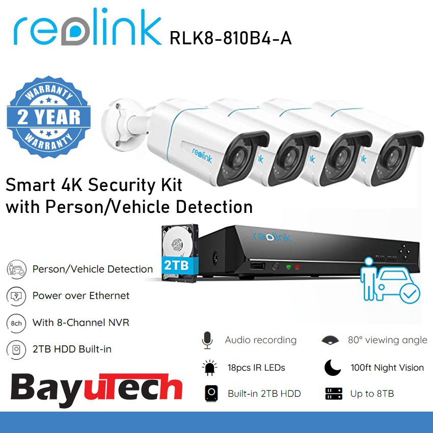 Reolink RLK8-810B4-A 2TB 4K 8-Channel PoE Security Camera System 4K ...