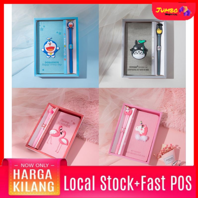 JM Unicorn / Flamingo / Doraemon Ruled Notebook With Pen Office School ...
