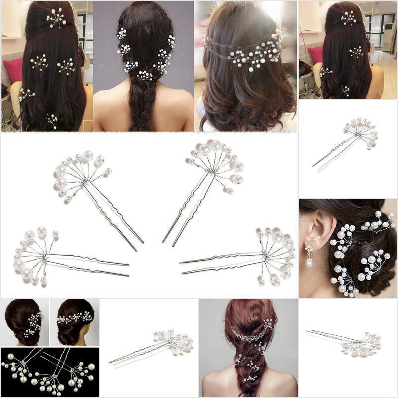 Hbmy Newest Wedding Bridal Pearl Flower Crystal Hair Pins Clips Joie