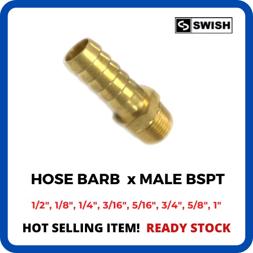 Hose x Male SPT Brass BHM Threaded Fitting Barb Fitting Brass Hose Barb ...