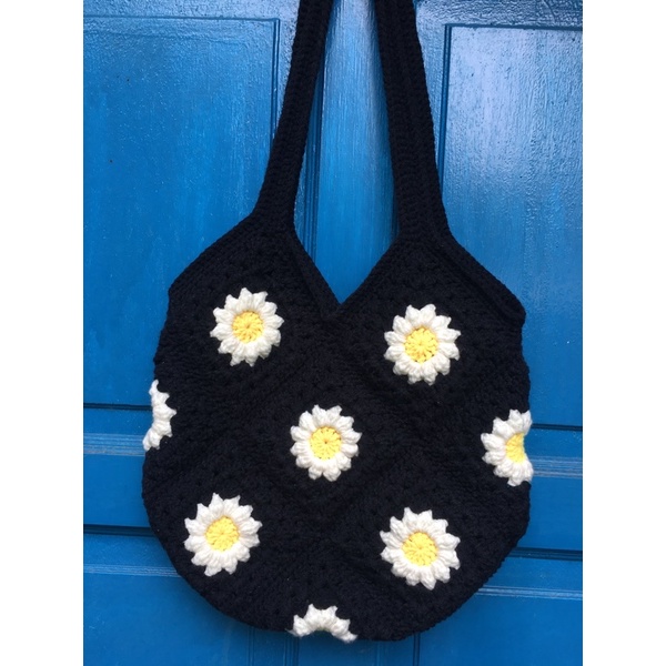 daisy granny square crochet bag / beg kait granny square bunga daisy