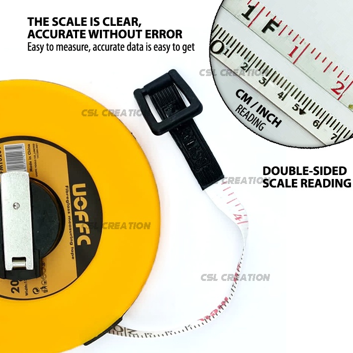 LAND Open Reel Fiberglass Tape Measure - 165FT/50M by 1/2