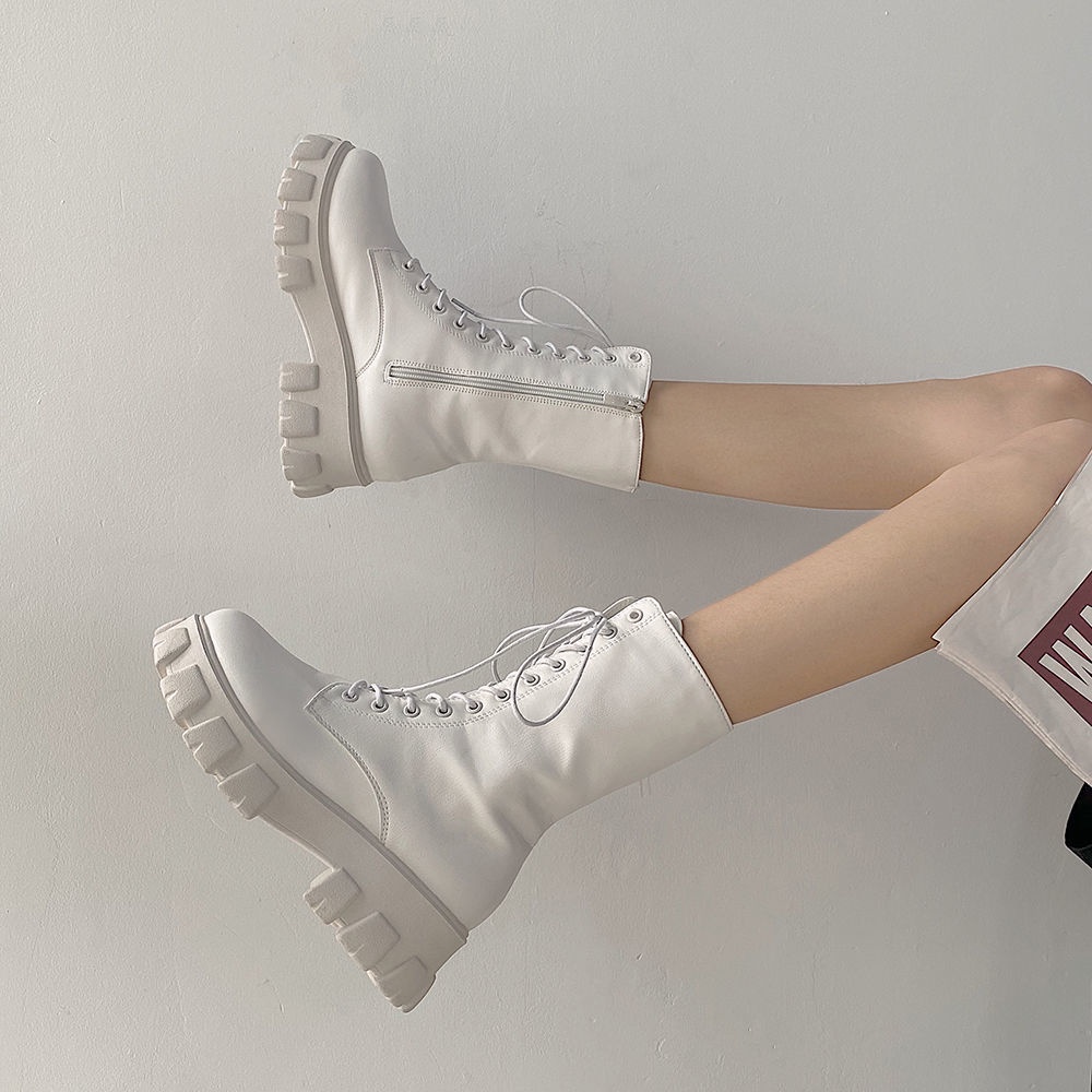 Ins Hot Women Platform Boots Side Zipper Boots White Martin Boots