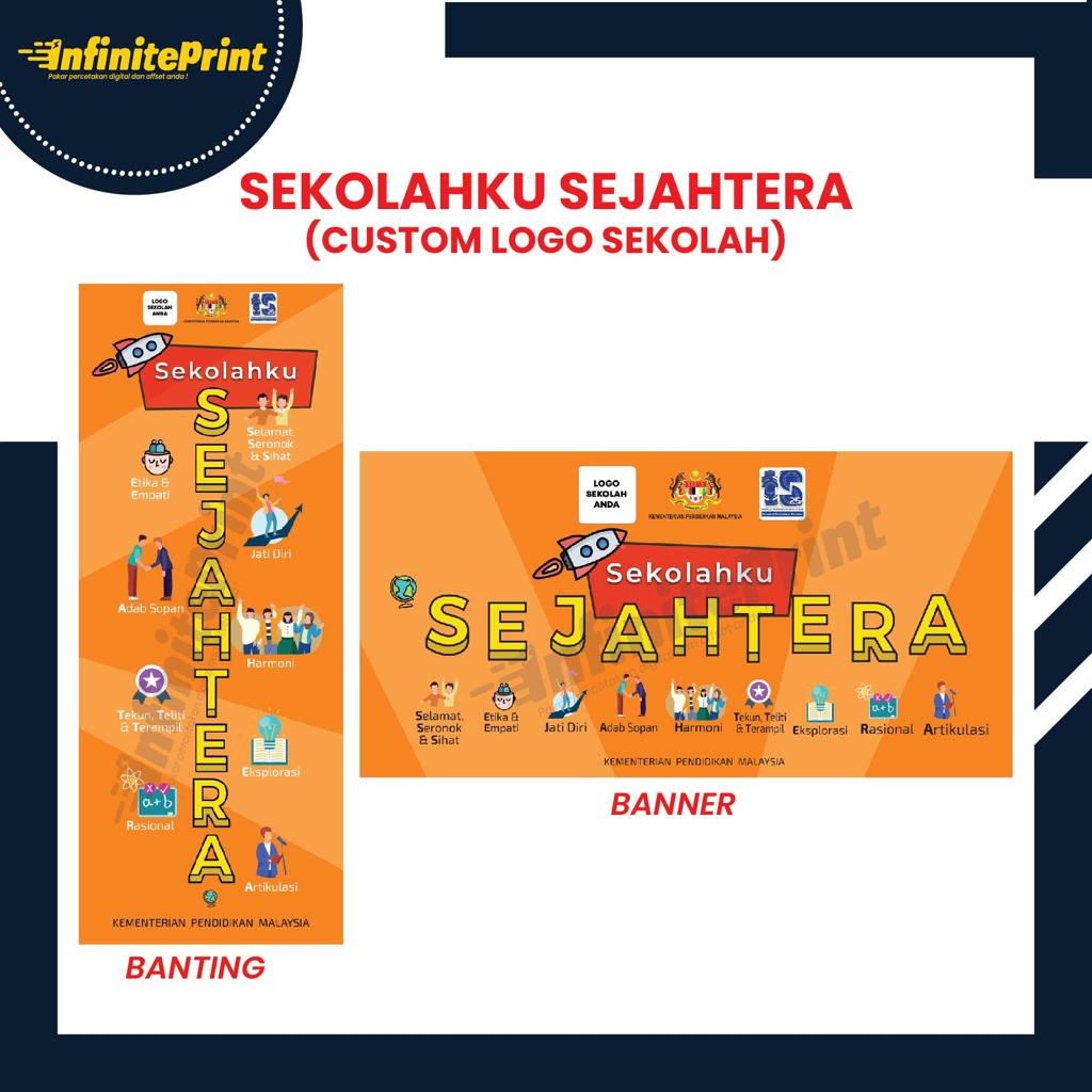 Readystock Bunting And Banner Program Sekolahku Sejahtera 340gsm Tarpaulin Custom Logo Sekolah 