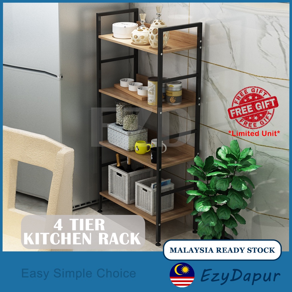 EZYD 4 Tier Spice Rack Book Shelf Organizer Kitchen Organizer Rak Dapur ...