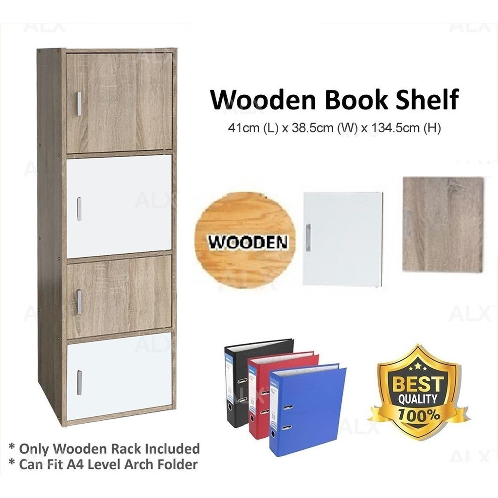 TLE 4 Tiers Wooden Rack Storage Organiser Bookshelf Book Shelf