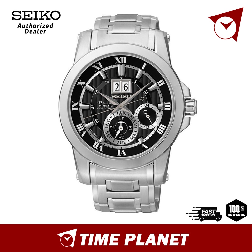 Official Warranty Seiko Premier SNP093P1 Kinetic Perpetual Steel