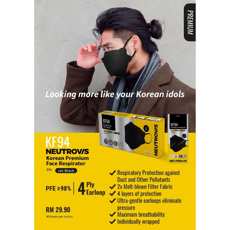 [READY STOCK] NEUTROVIS 4 Ply KF94 KOREA Premium Respirator JET BLACK