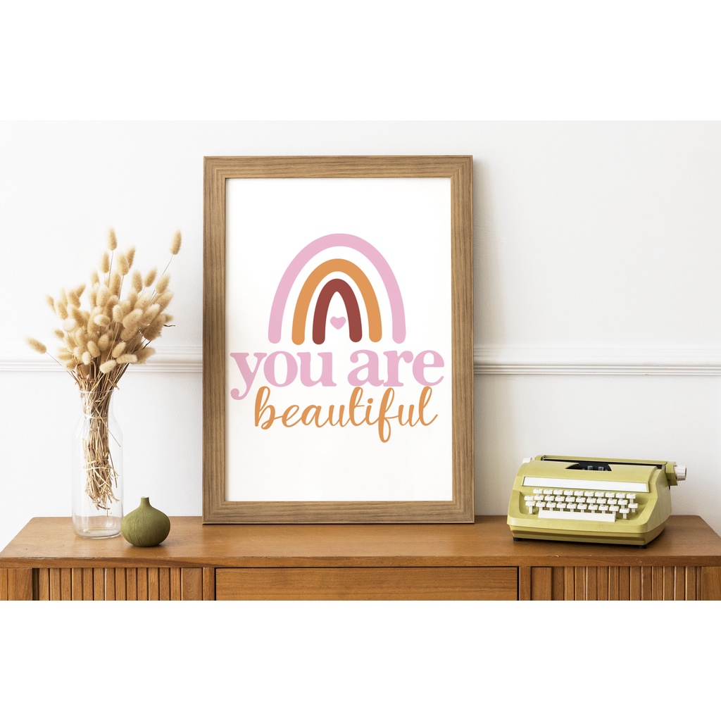You Are Beautiful Art Poster Print Motivational Positive Quote Hiasan ...