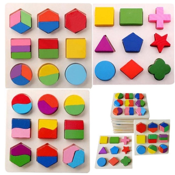 MY STOCK Kids Wooden Geometry Educational Block Puzzle Montessori Early ...