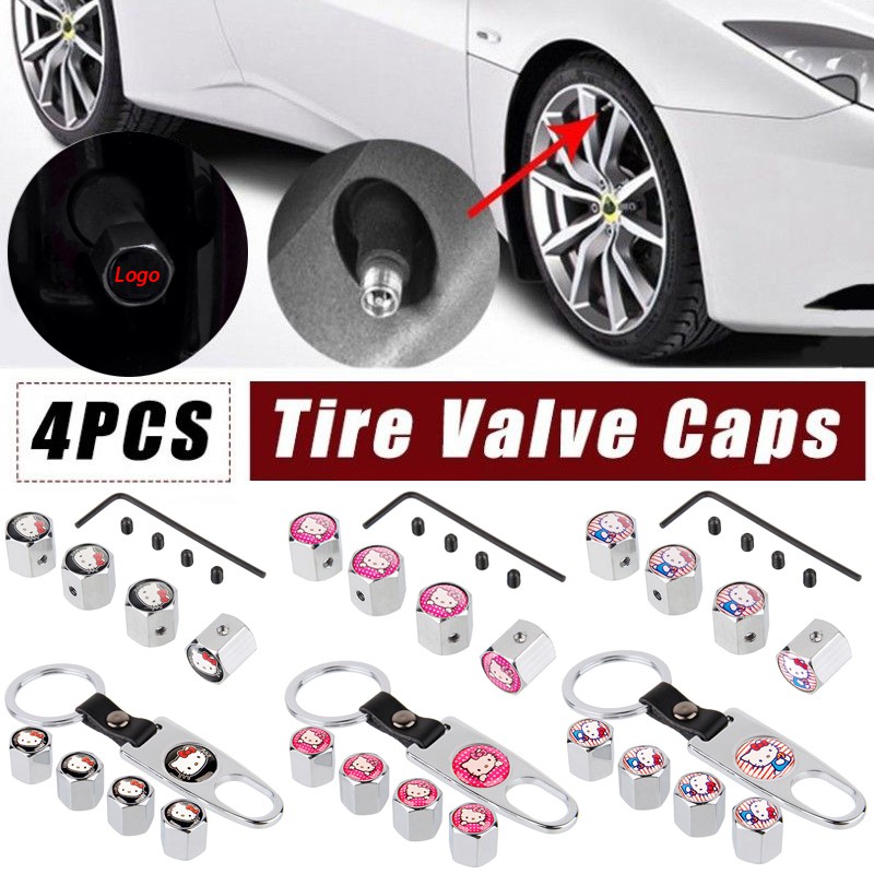 4pcs Hello Kitty Anti-theft Car Tire Valve Stem Caps Tyre Wheel