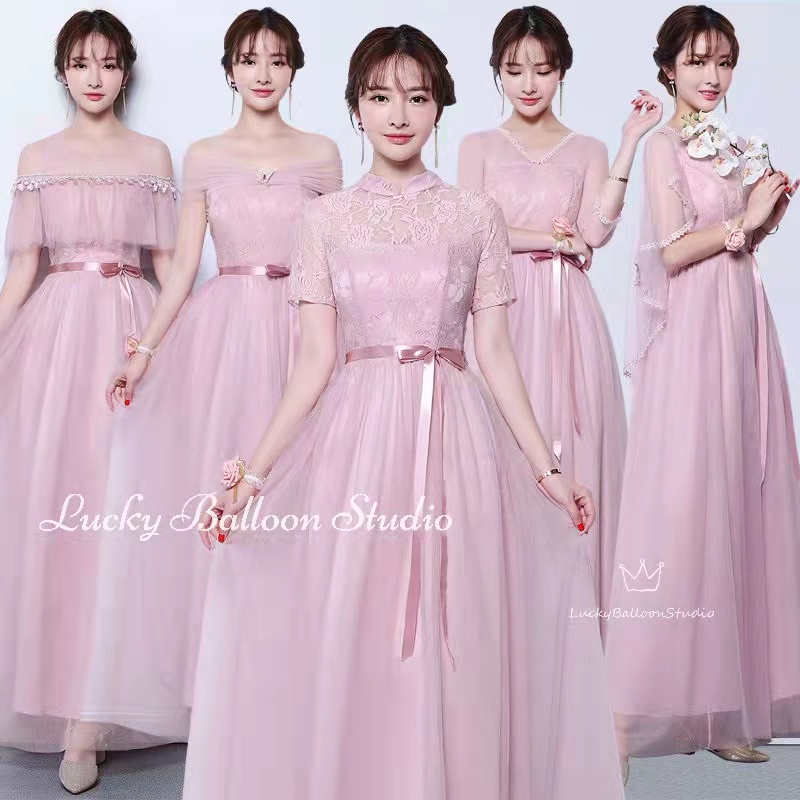 Korean Style Large Size Elegant Pale Mauve Pink Color Bridesmaid Dress Wedding Dress Skinny Temperament Maxi Evening Dresses Party Dress Shopee Malaysia