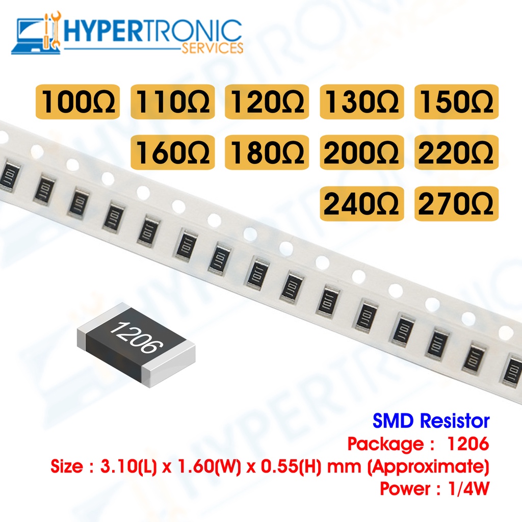 10pcs SMD Resistor, Chip Resistor , Size 1206 - 100 , 110 , 120 , 130 ...